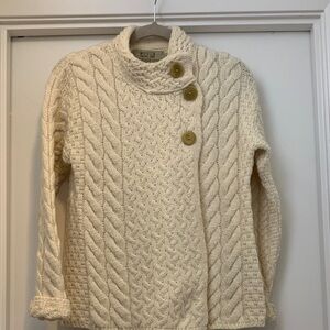 Aran Women's Cream Cable Knit Button-Shoulder Sweater cardigan